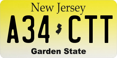 NJ license plate A34CTT