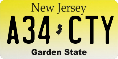 NJ license plate A34CTY