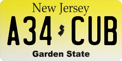 NJ license plate A34CUB