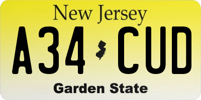 NJ license plate A34CUD