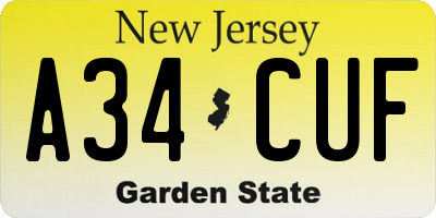 NJ license plate A34CUF