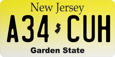 NJ license plate A34CUH