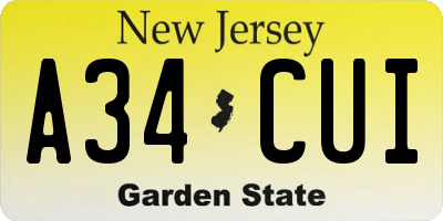 NJ license plate A34CUI