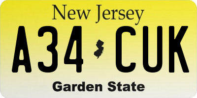 NJ license plate A34CUK
