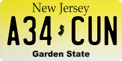 NJ license plate A34CUN