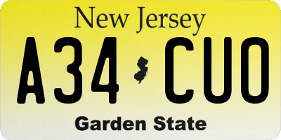 NJ license plate A34CUO
