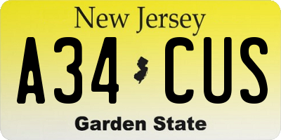 NJ license plate A34CUS