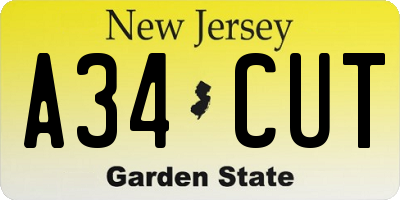 NJ license plate A34CUT
