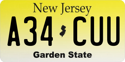 NJ license plate A34CUU