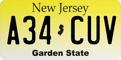 NJ license plate A34CUV