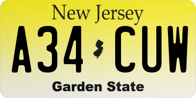NJ license plate A34CUW