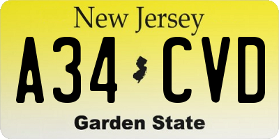 NJ license plate A34CVD