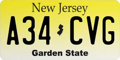 NJ license plate A34CVG