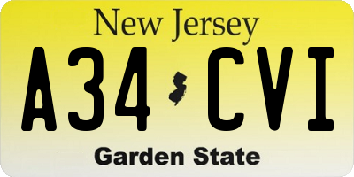 NJ license plate A34CVI