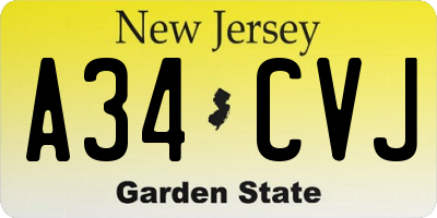 NJ license plate A34CVJ