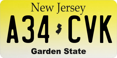 NJ license plate A34CVK
