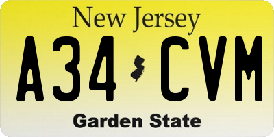 NJ license plate A34CVM