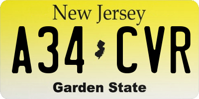 NJ license plate A34CVR