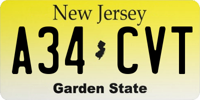 NJ license plate A34CVT