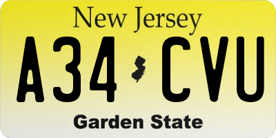 NJ license plate A34CVU