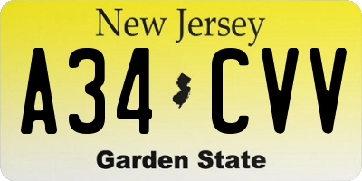NJ license plate A34CVV