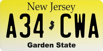 NJ license plate A34CWA