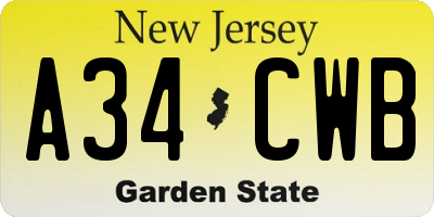 NJ license plate A34CWB