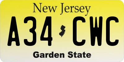 NJ license plate A34CWC