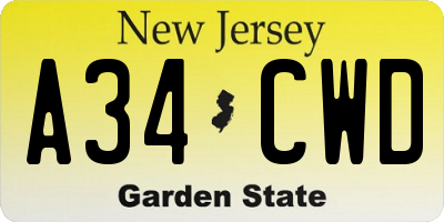 NJ license plate A34CWD