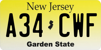 NJ license plate A34CWF