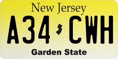 NJ license plate A34CWH