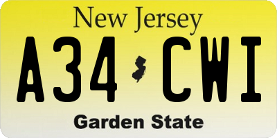 NJ license plate A34CWI