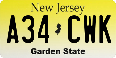 NJ license plate A34CWK
