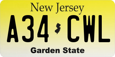 NJ license plate A34CWL