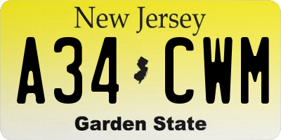 NJ license plate A34CWM