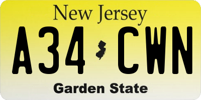 NJ license plate A34CWN