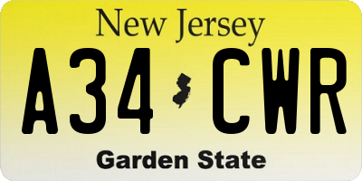 NJ license plate A34CWR