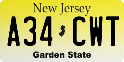 NJ license plate A34CWT