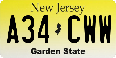 NJ license plate A34CWW