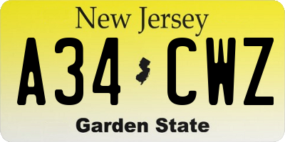 NJ license plate A34CWZ