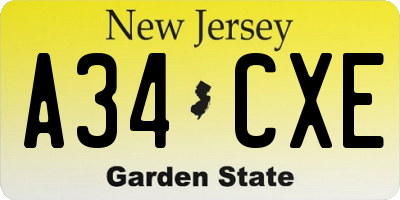 NJ license plate A34CXE
