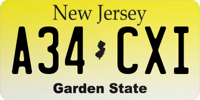 NJ license plate A34CXI