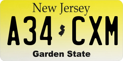 NJ license plate A34CXM