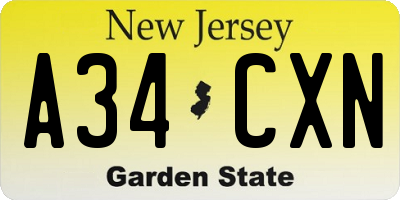NJ license plate A34CXN