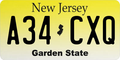 NJ license plate A34CXQ