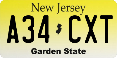 NJ license plate A34CXT