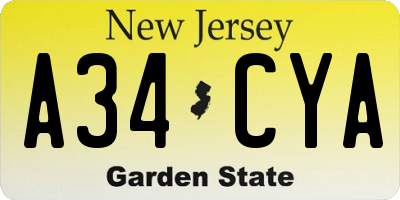NJ license plate A34CYA
