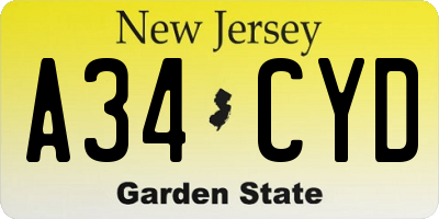 NJ license plate A34CYD