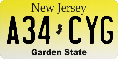NJ license plate A34CYG