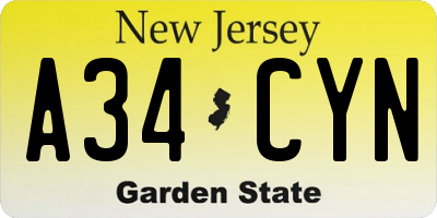 NJ license plate A34CYN